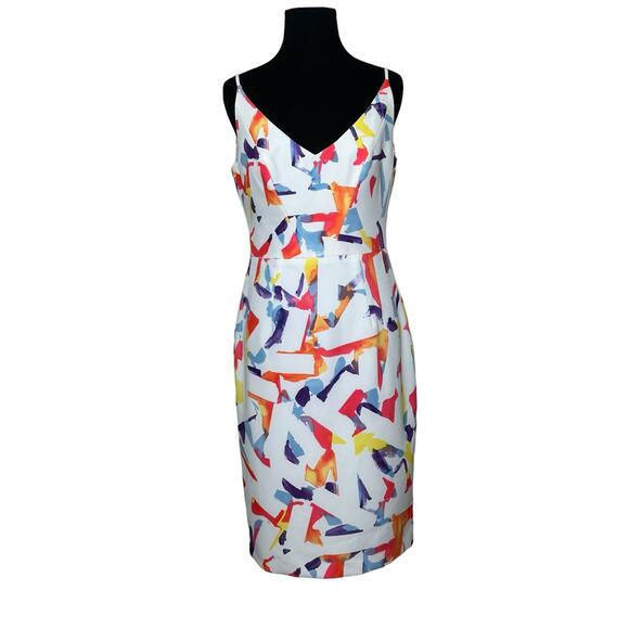 Black Halo White Vibrant Print Liaison Jevette Sheath Dress Size 6 - Picture 15 of 15